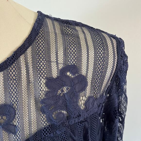 Blue Lace Overlay Sweetheart Neckline Blouse Plus Sz 2X Cruise Coastal Beach - Picture 10 of 13